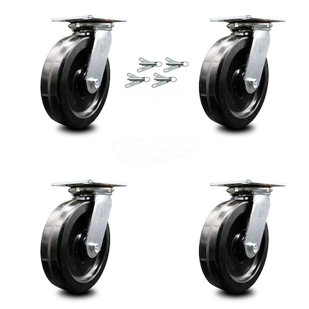 Service Caster 8 Inch Phenolic Caster Set with Ball Bearings and Swivel Locks SCC-35S820-PHB-BSL-4
